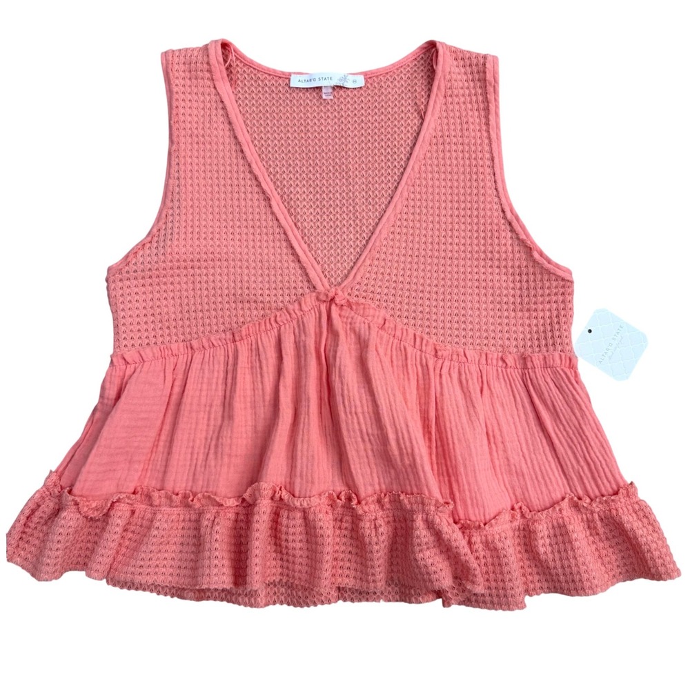 Altar'd State Peplum Waffle Knit Tank Women M Coral Light Airy Boho
NWT ($52)